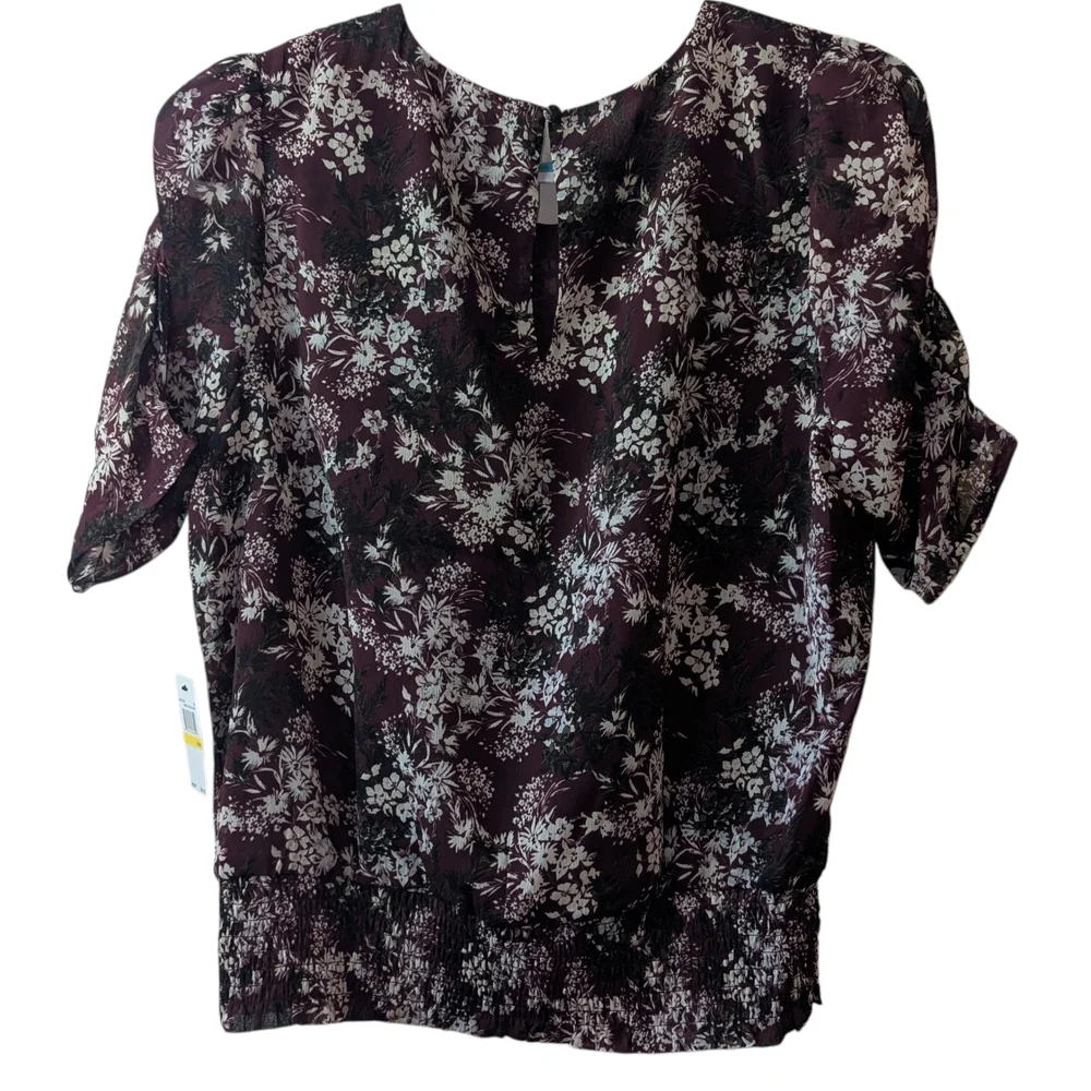 LAUNDRY BY SHELLI SEGAL WOMEN'S FLORAL SHIRRED SLEEVES AND SMOCKED WAIST SIZE M - Picture 4 of 11